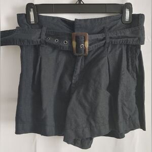 Christian Siriano Black High Waist Belted Shorts With Pockets